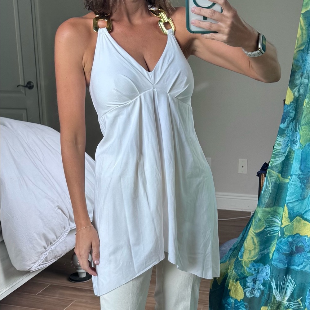 Vintage Y2K NWT Cache White Tank Top with Gold Accents